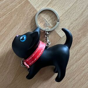 Black Cat Keychain with Red Collar & Big Blue Eyes